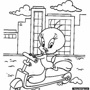 tweety scooter coloring page