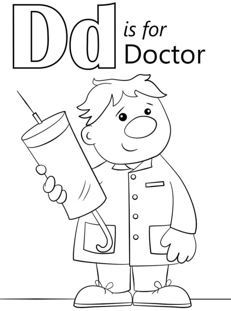 D for doctor coloring page