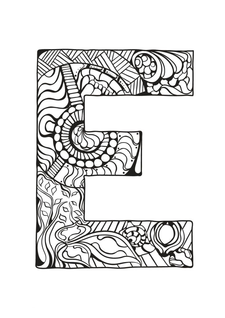 Designed E letter coloring page