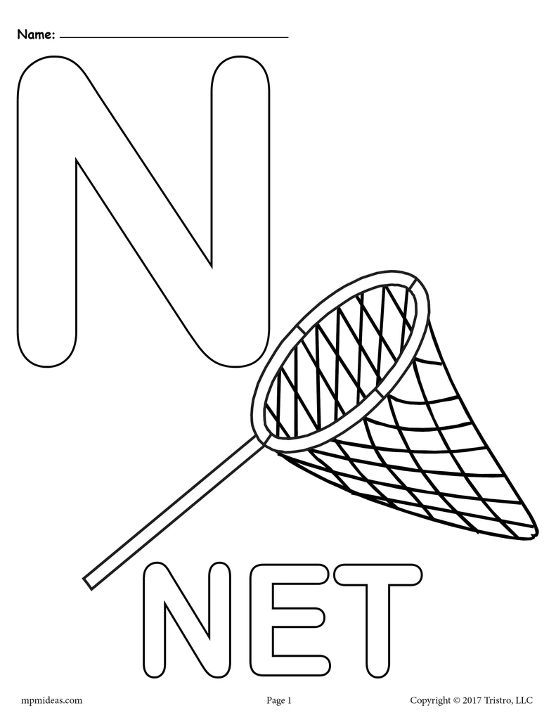 N is for net coloring page